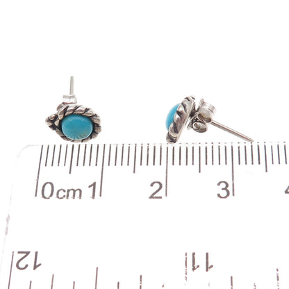 Shube 925 Sterling Silver Vintage Real Turquoise Oxidized Stud Earrings