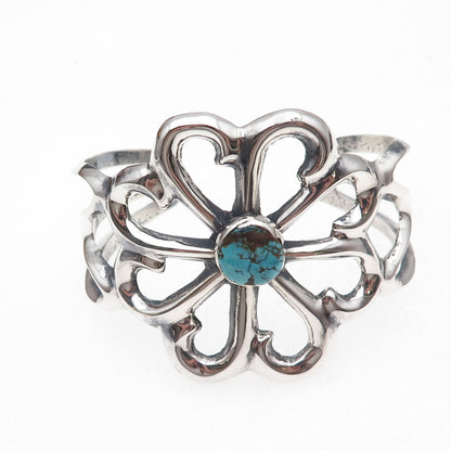 Old Pawn 925 Sterling Silver Vintage Turquoise Floral Adjustable Bracelet 6"