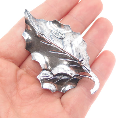 DANECRAFT 925 Sterling Silver Antique Art Deco Floral Leaf Oxidized Pin Brooch