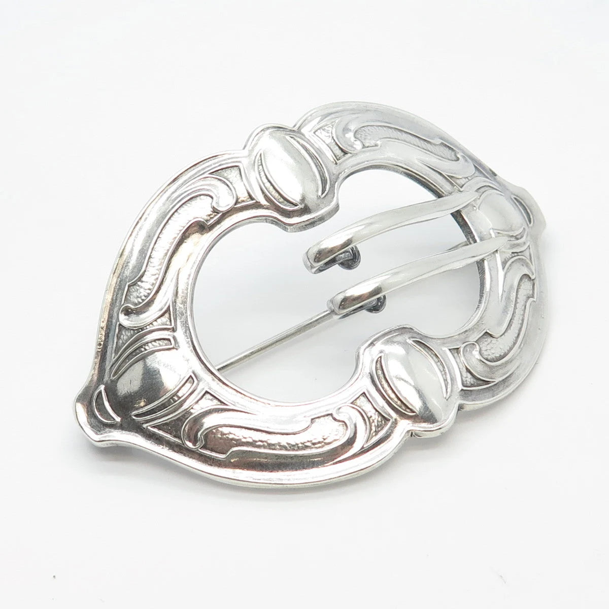 925 Sterling Silver Vintage Ornate Belt Buckle Pin Brooch