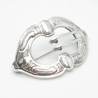 925 Sterling Silver Vintage Ornate Belt Buckle Pin Brooch