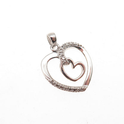 925 Sterling Silver Round-Cut C Z Double Heart Mini Charm Pendant