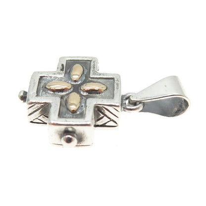 925 Sterling Silver & 14K Yellow Gold Vintage Floral Cross Pendant