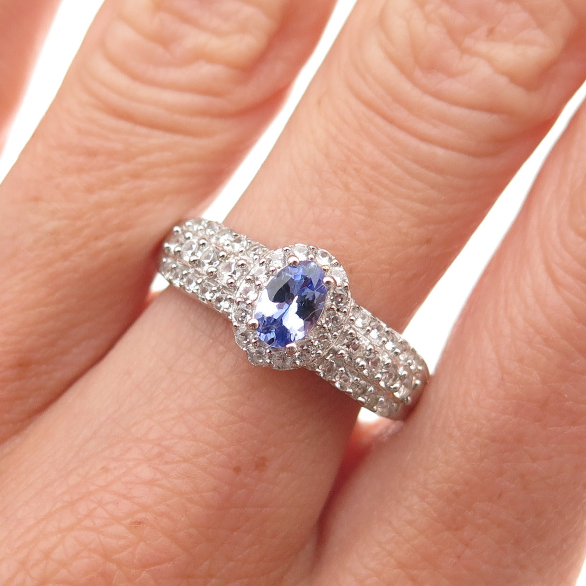 Chuck Clemency 925 Sterling Silver Real Tanzanite & White Topaz Ring Size 8