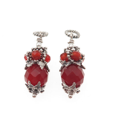 925 Sterling Silver Vintage Real Carnelian Granulated Jacket Earrings