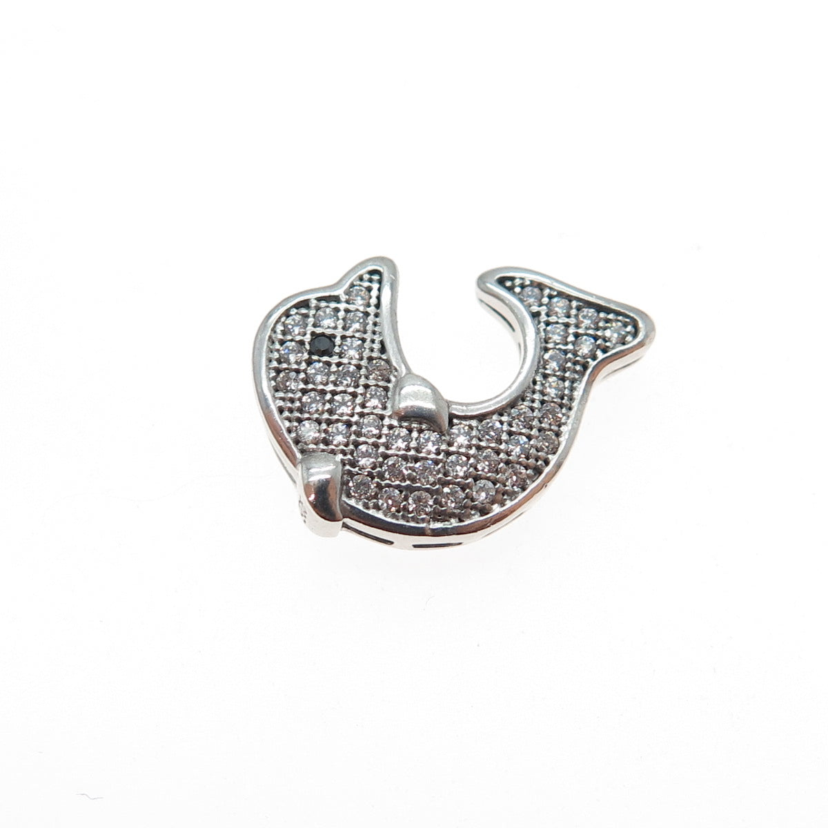 925 Sterling Silver Round-Cut Black & White C Z Dolphin Mini Slide Charm Pendant