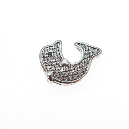 925 Sterling Silver Round-Cut Black & White C Z Dolphin Mini Slide Charm Pendant