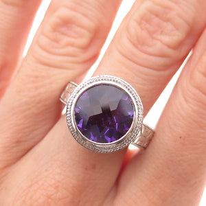 Ben Kho Gems 925 Sterling Silver Real Round-Cut Amethyst Ring Size 6.5