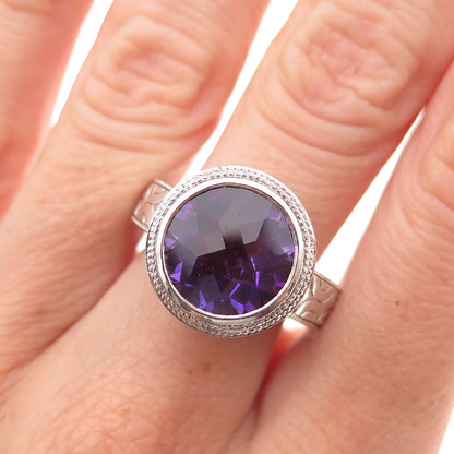 Ben Kho Gems 925 Sterling Silver Real Round-Cut Amethyst Ring Size 6.5