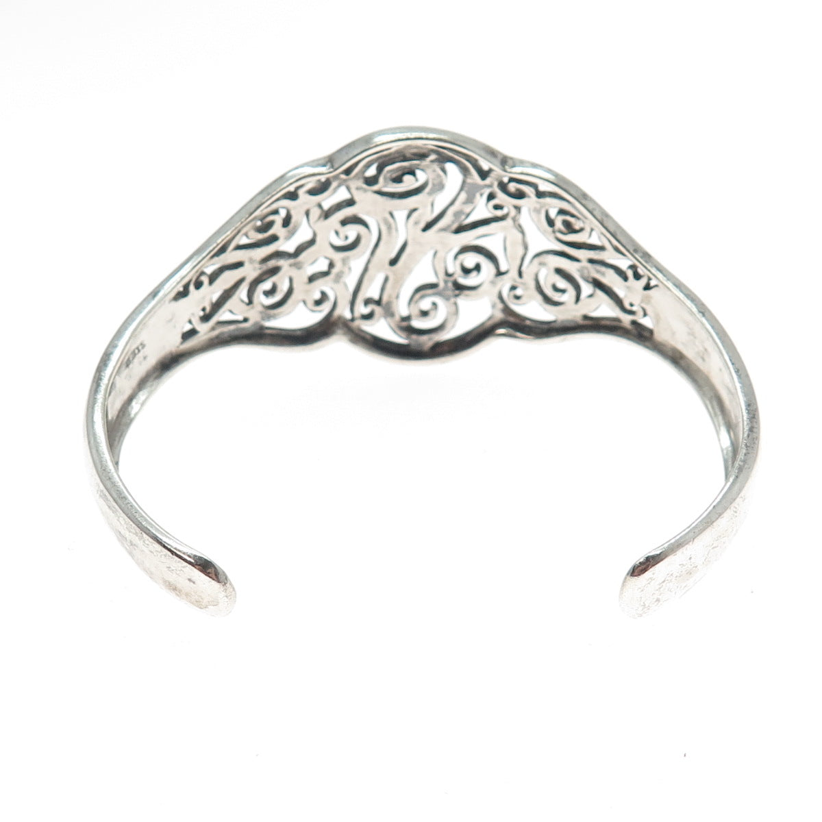 925 Sterling Silver Vintage Modernist Ornate Swirl Adjustable Cuff Bracelet 6"