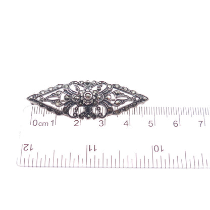 925 Sterling Silver Antique Art Deco Real Marcasite Brooch (missing 2 stones)