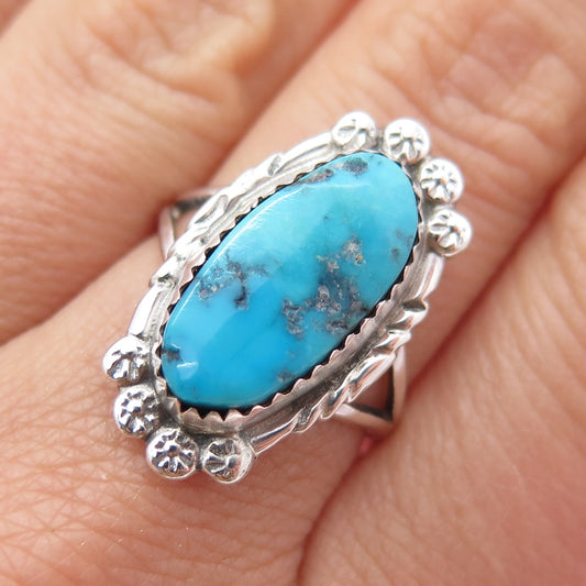 Larry Martinez Chavez Old Pawn Sterling Vintage Morenci Turquoise Ring Size 7.5