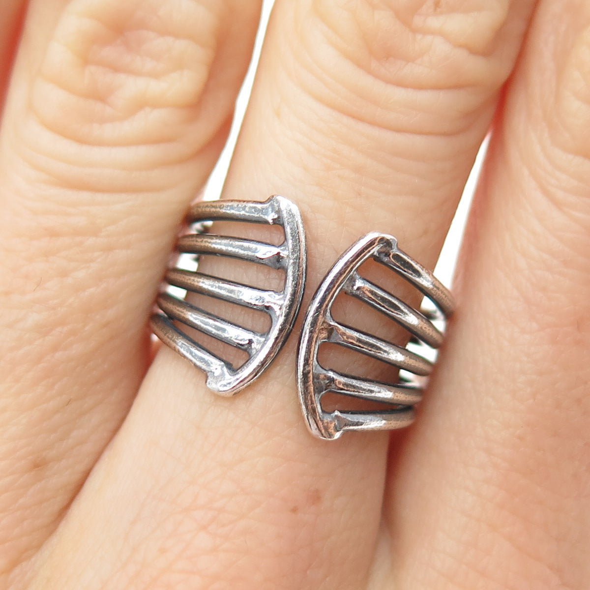 925 Sterling Silver Vintage Multi-Row Oxidized Adjustable Ring Size 7.25