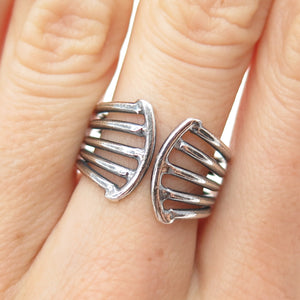 925 Sterling Silver Vintage Multi-Row Oxidized Adjustable Ring Size 7.25