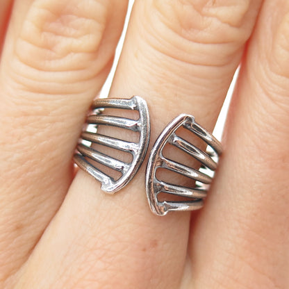 925 Sterling Silver Vintage Multi-Row Oxidized Adjustable Ring Size 7.25