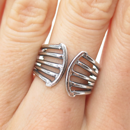 925 Sterling Silver Vintage Multi-Row Oxidized Adjustable Ring Size 7.25