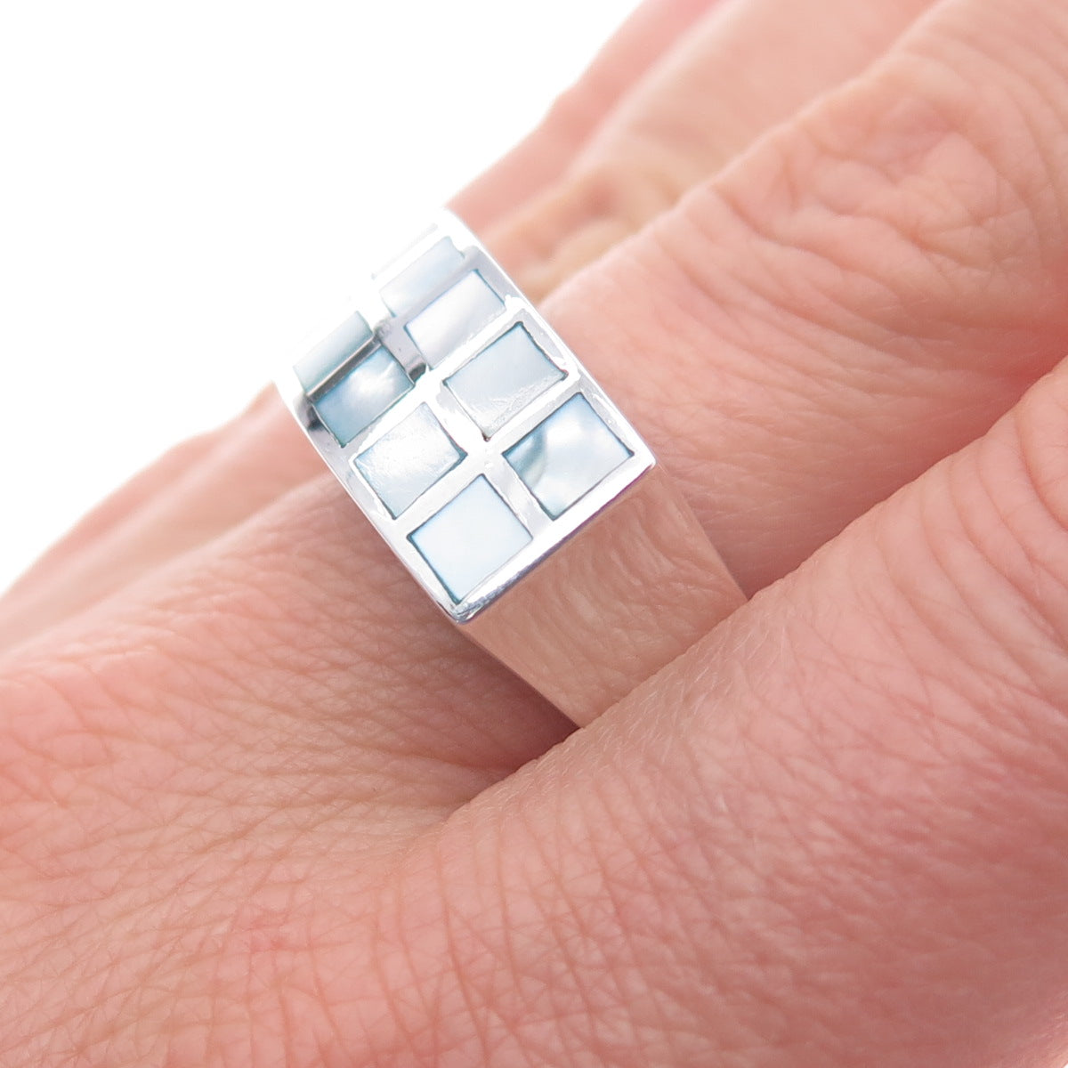 ANNIKA WITT 925 Sterling Silver Vintage Real MOP Modernist Ring Size 9