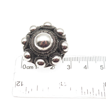 800 Silver Antique Art Deco Floral Filigree Cannetille Oxidized Pin Brooch