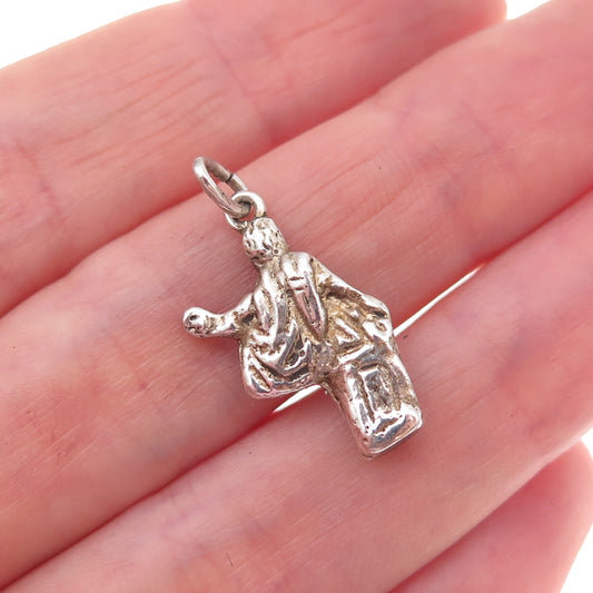 800 Silver Antique Art Deco The Little Prince Oxidized Charm Pendant