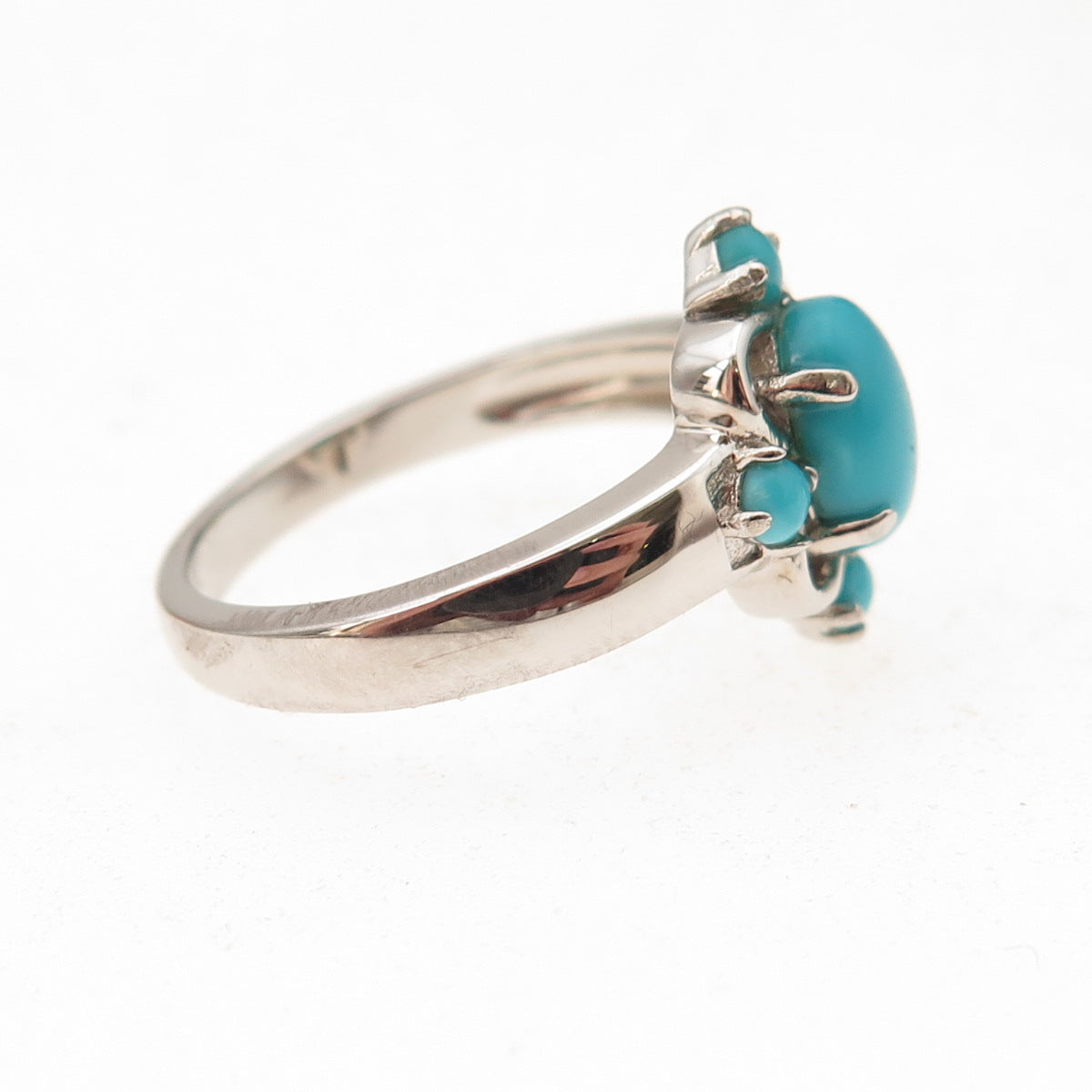 925 Sterling Silver Real Sleeping Beauty Turquoise Floral Ring Size 8