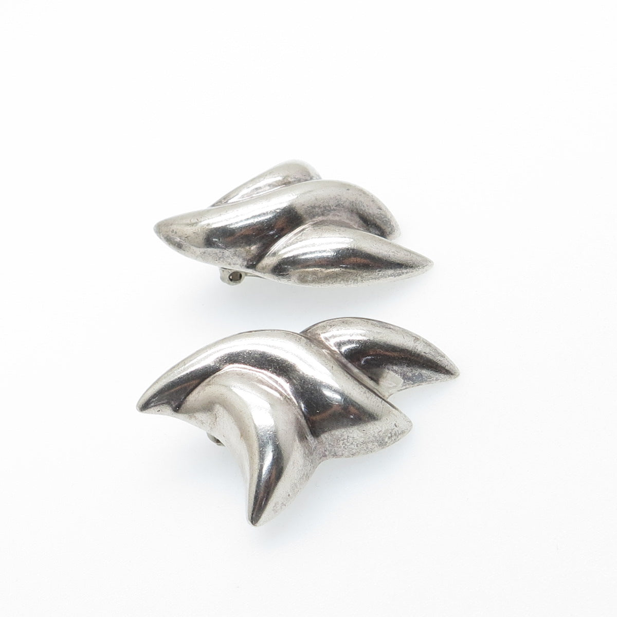 FRANCISCO RIVERA 925 Sterling Silver Vintage Mexico Modernist Clip On Earrings