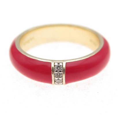 La Soula 925 Sterling Silver Gold Plated Enamel Real Diamond Band Ring Size 7.25