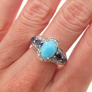 Chuck Clemency 925 Sterling Real Sleeping Beauty Turquoise & Iolite Ring Size 7
