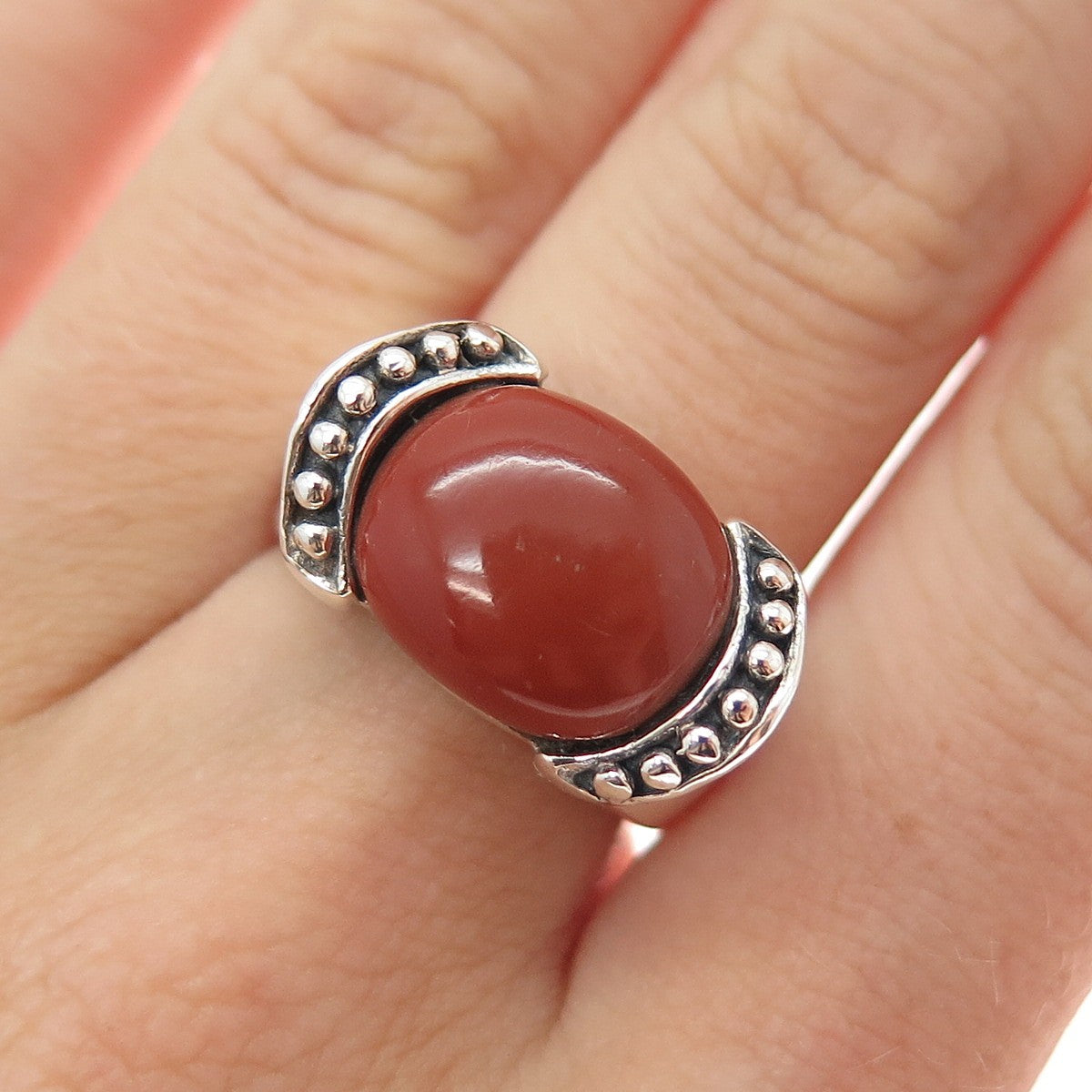 CFJ Collins Fine Sterling Silver Vintage Real Red Jasper Modernist Ring Size 6