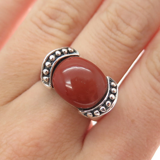 CFJ Collins Fine Sterling Silver Vintage Real Red Jasper Modernist Ring Size 6