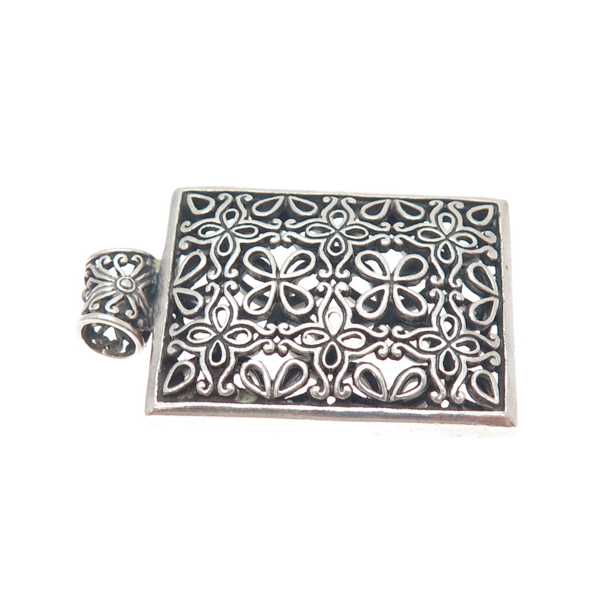 925 Sterling Silver Vintage Flower Ornate Oxidized Pendant