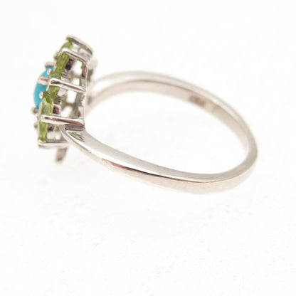 Chuck Clemency 925 Sterling Silver Real Turquoise Peridot Floral Ring Size 8.25