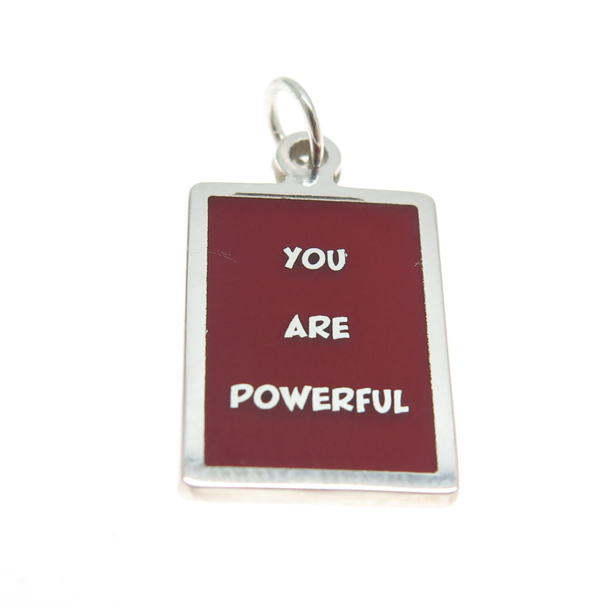 925 Sterling Silver Red Enamel "You Are Powerful" Minimalist Charm Pendant