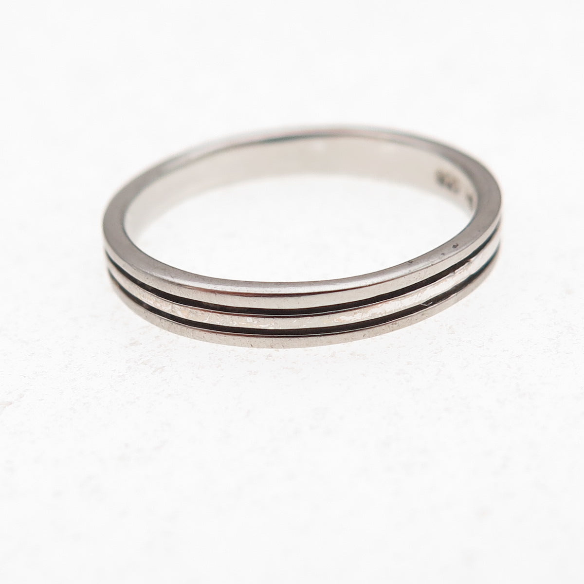 Charles Winston 925 Sterling Silver Vintage Lined Oxidized Band Ring Size 7