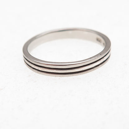 Charles Winston 925 Sterling Silver Vintage Lined Oxidized Band Ring Size 7