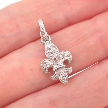 Judith Ripka 925 Sterling Silver Round-Cut C Z Fleur de Lis Charm Pendant