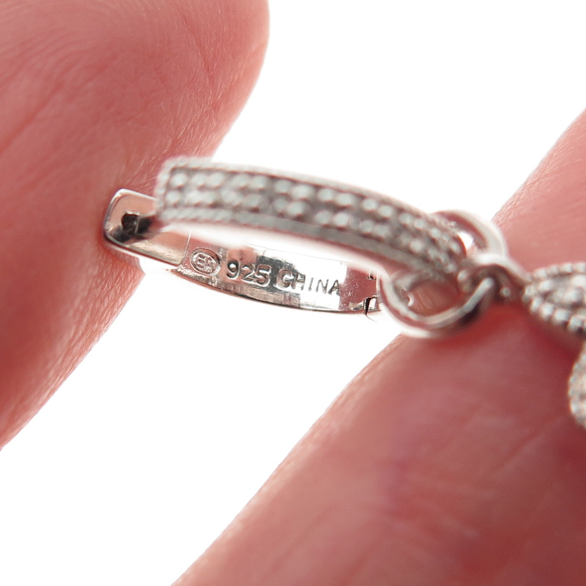 925 Sterling Silver Real Diamond & Pearl Fleur de Lis Charm Hoop Earrings