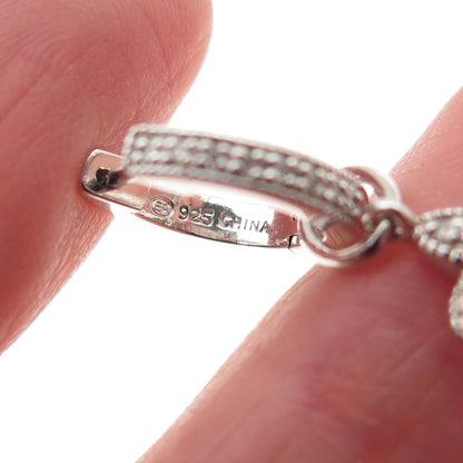 925 Sterling Silver Real Diamond & Pearl Fleur de Lis Charm Hoop Earrings