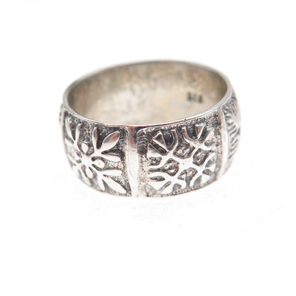 925 Sterling Silver Vintage Snowflake Oxidized Band Ring Size 4.25