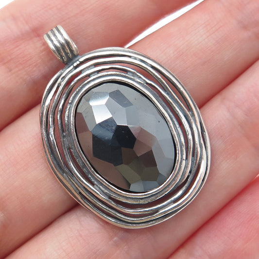 OR PAZ PZ 925 Sterling Silver Vintage Israel Real Hematite Oxidized Nest Pendant