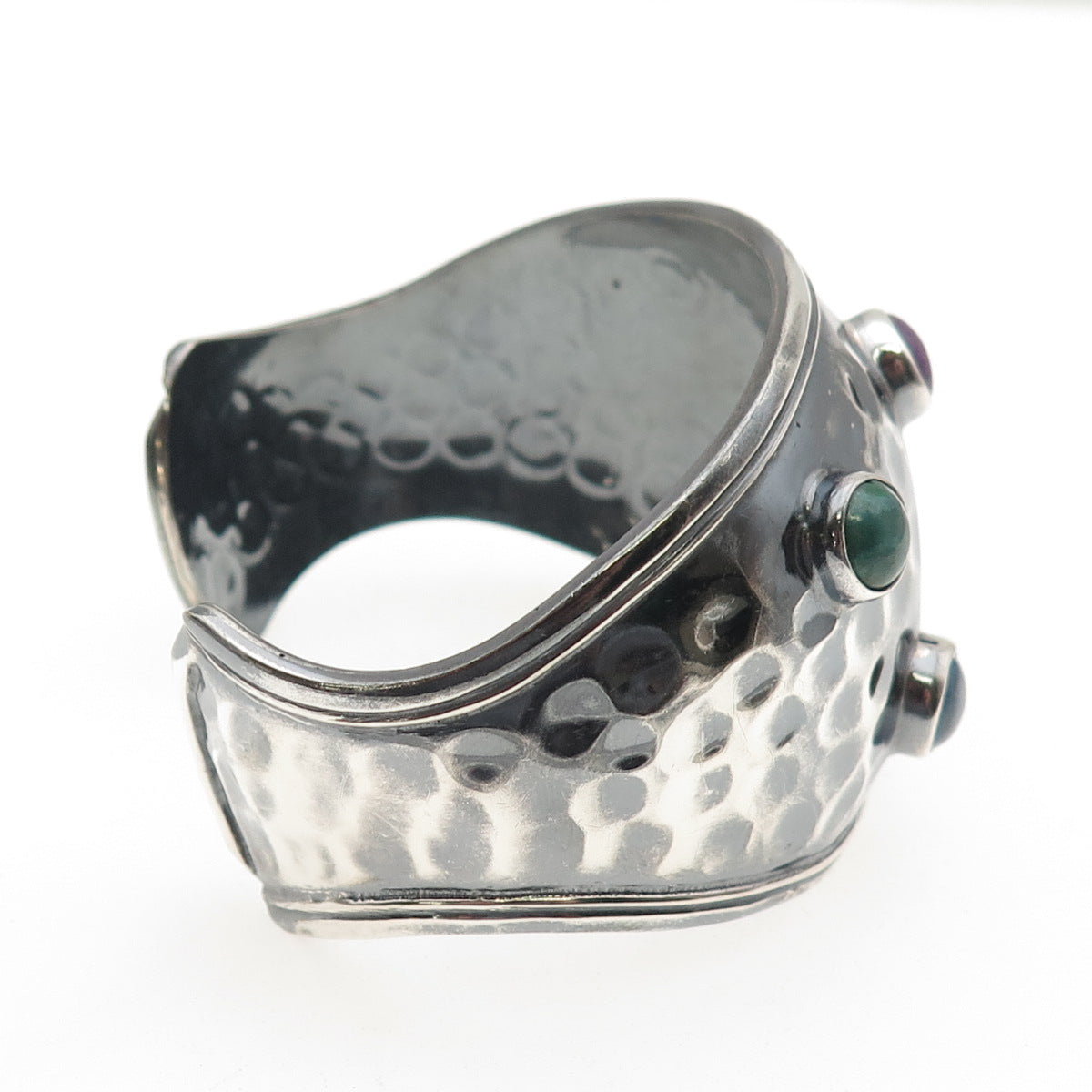 925 Sterling Silver Vintage Mexico Multi-Gem Modernist Adjustable Bracelet 7"