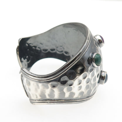 925 Sterling Silver Vintage Mexico Multi-Gem Modernist Adjustable Bracelet 7"