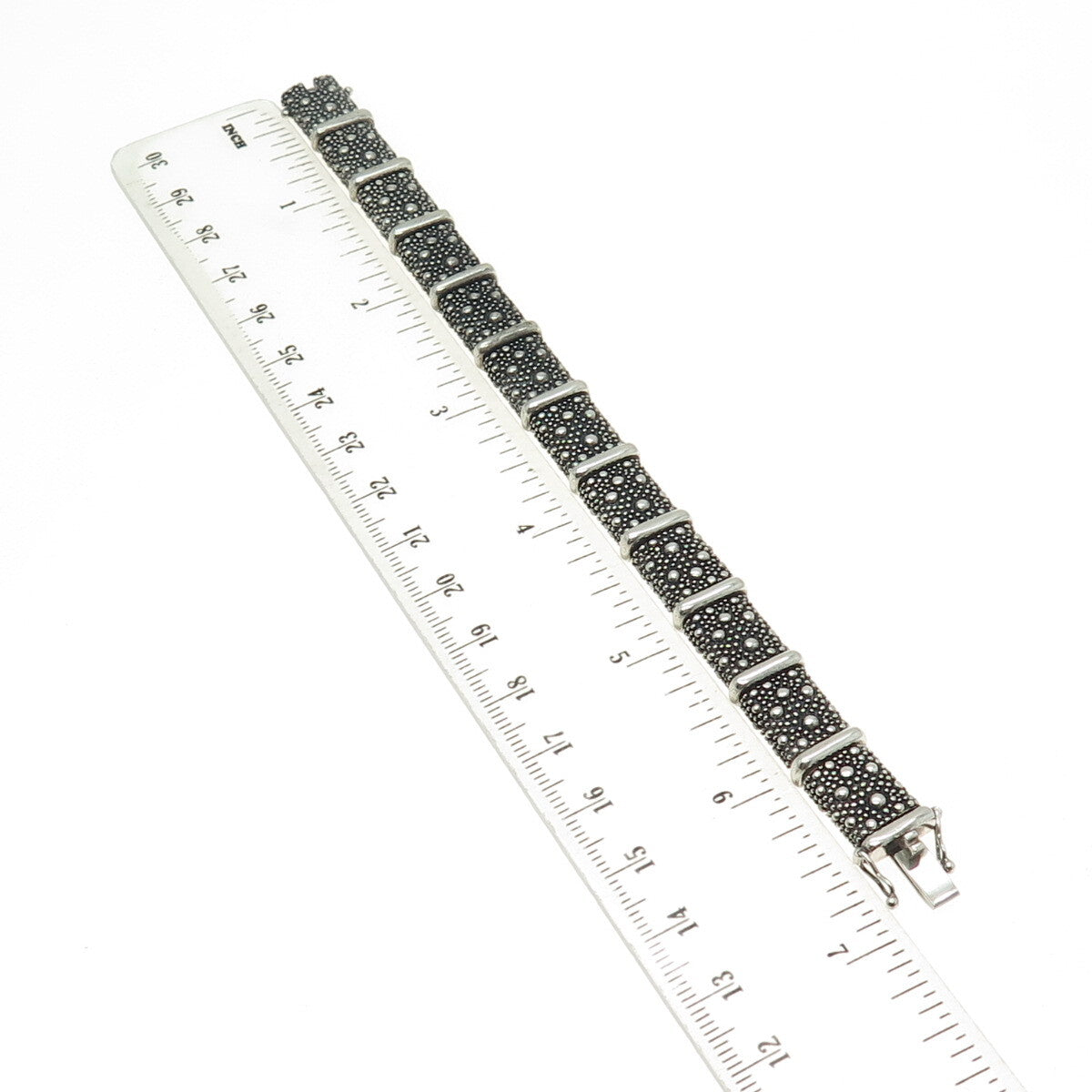 MICHAEL DAWKINS 925 Sterling Silver Granulated Panel Link Bracelet 6.5"