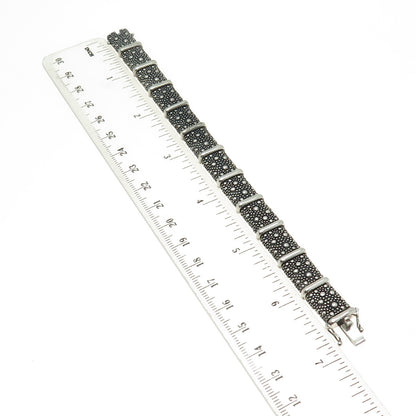MICHAEL DAWKINS 925 Sterling Silver Granulated Panel Link Bracelet 6.5"