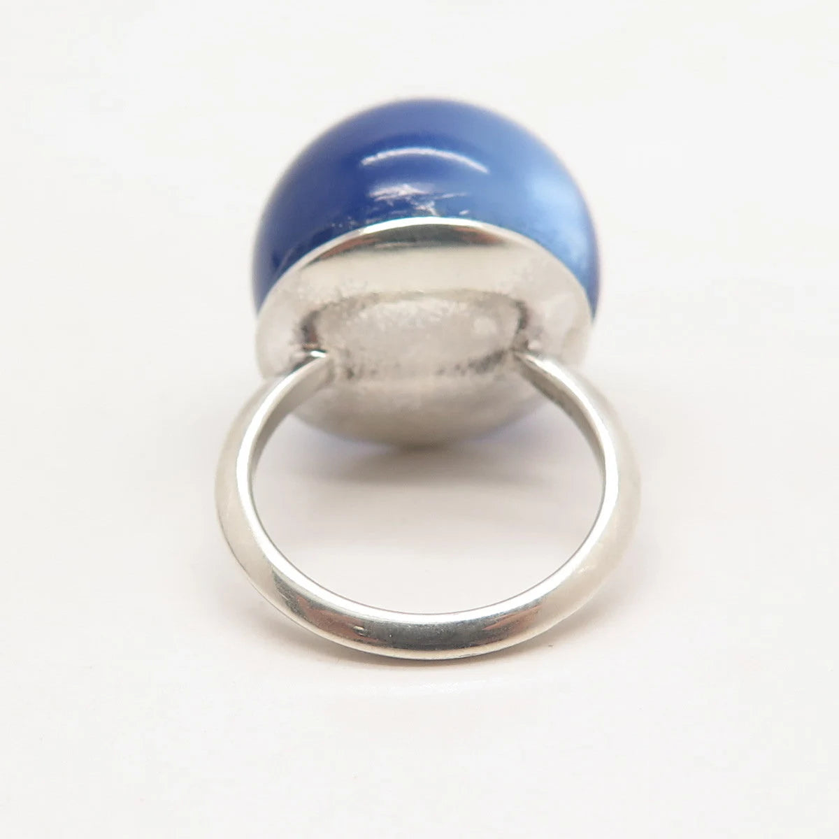 925 Sterling Silver Vintage Fiber Optic Cat's Eye Gem Round Domed Ring Size 5