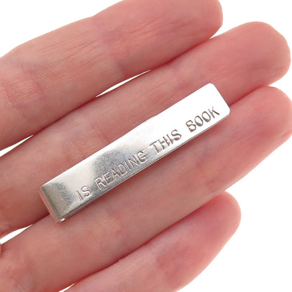 Leonore Doskow 925 Sterling Silver Vintage Is Reading This Book Tie Bar Clip