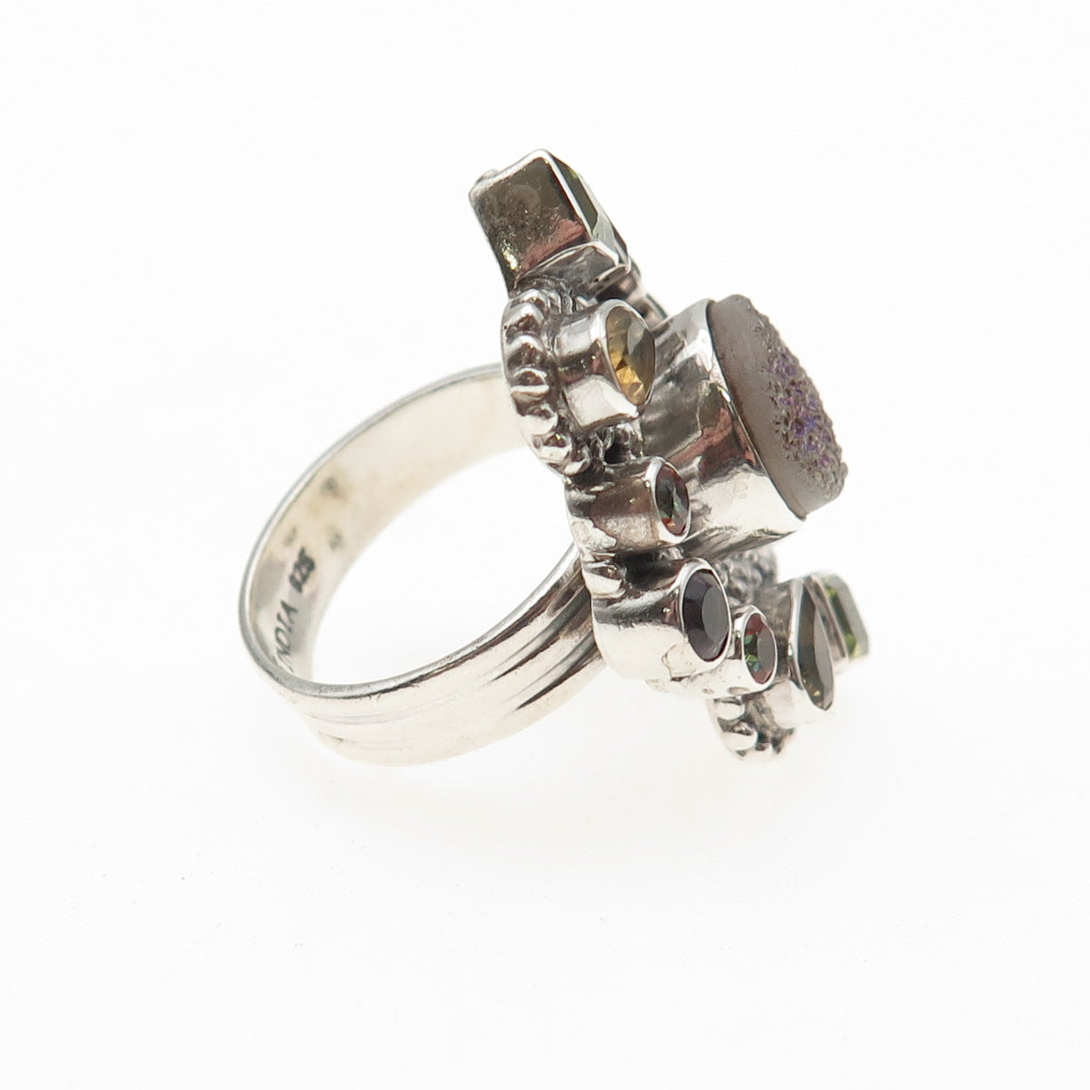 Nicky Butler 925 Sterling Silver Vintage Real Druzy & Multi-Gem Ring Size 8