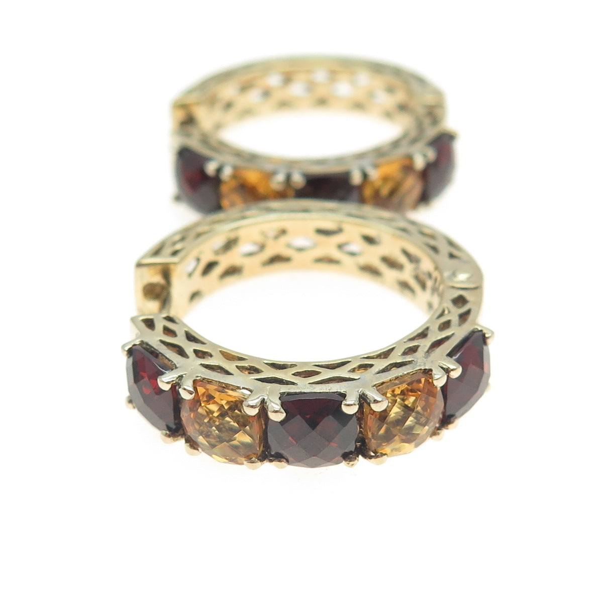 925 Sterling Silver Gold Plated Red Garnet & Citrine Gemstone Huggie Earrings