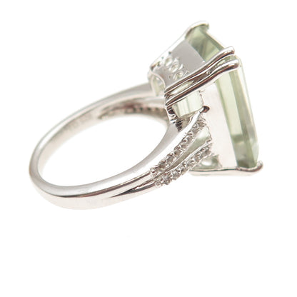 925 Sterling Silver Real Green Amethyst & White Topaz Ring Size 7