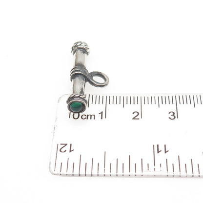 925 Sterling Silver Vintage Green Chalcedony Bracelet / Necklace Toggle Lock Bar