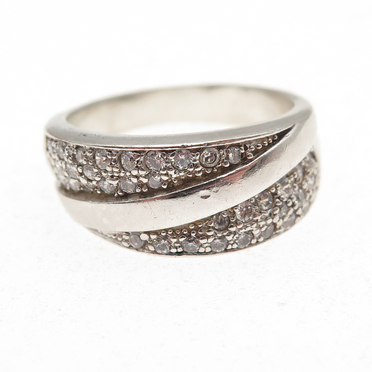 925 Sterling Silver Round-Cut C Z Modernist Ring Size 9.5